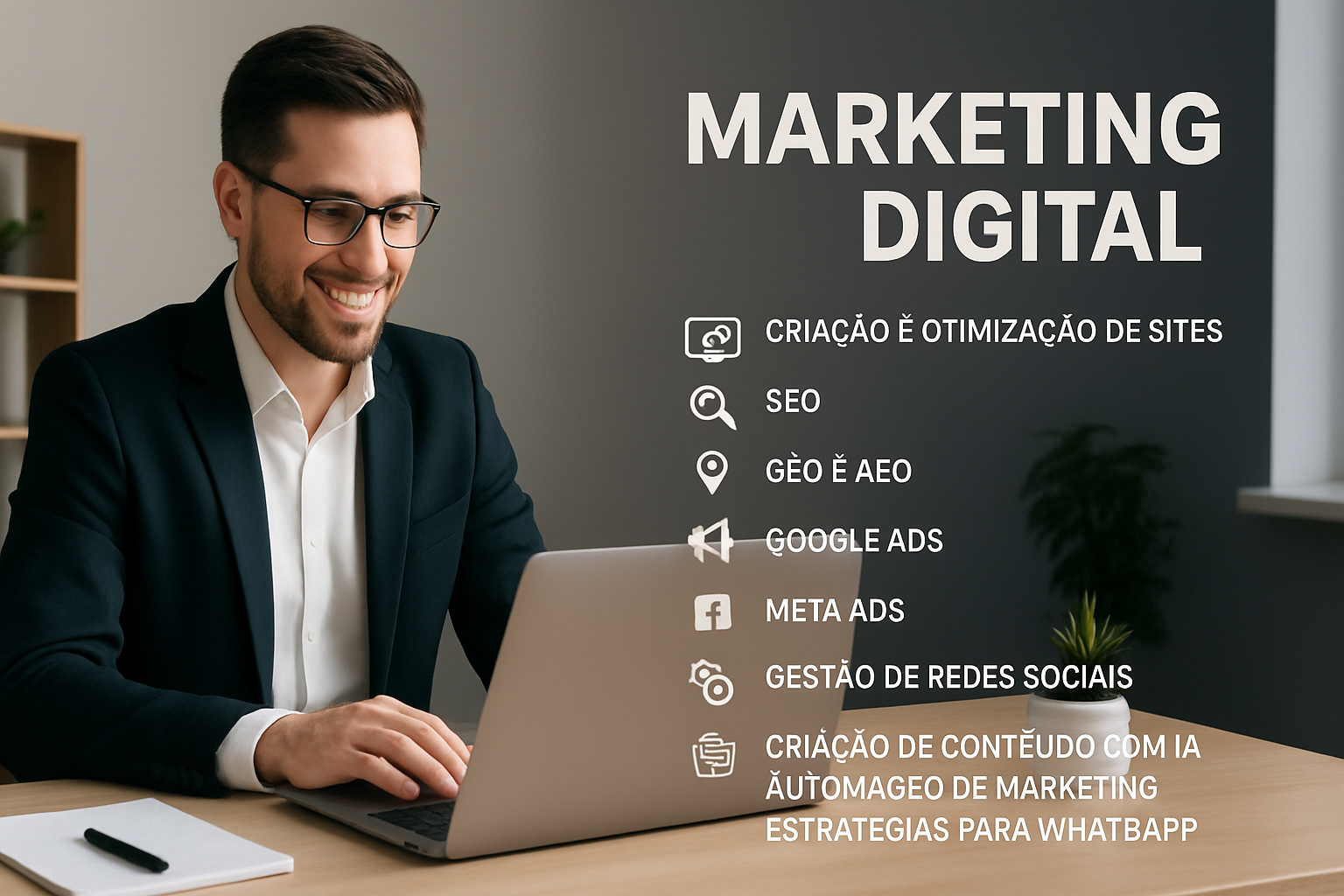 Markentig DigitalCriar uma página de serviço profissional sobre Marketing Digital em Cascavel - Paraná, voltada para empresas, profissionais autônomos e negócios locais que desejam aumentar sua presença online, gerar mais contatos e vendas. Destacar servi